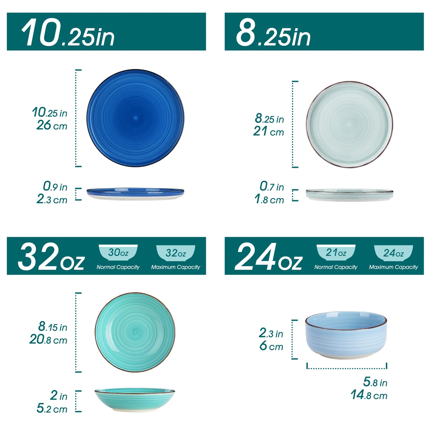 Hand-Painted Ceramic Dinnerware Set | Bonita Blue Swirl Stoneware Collection