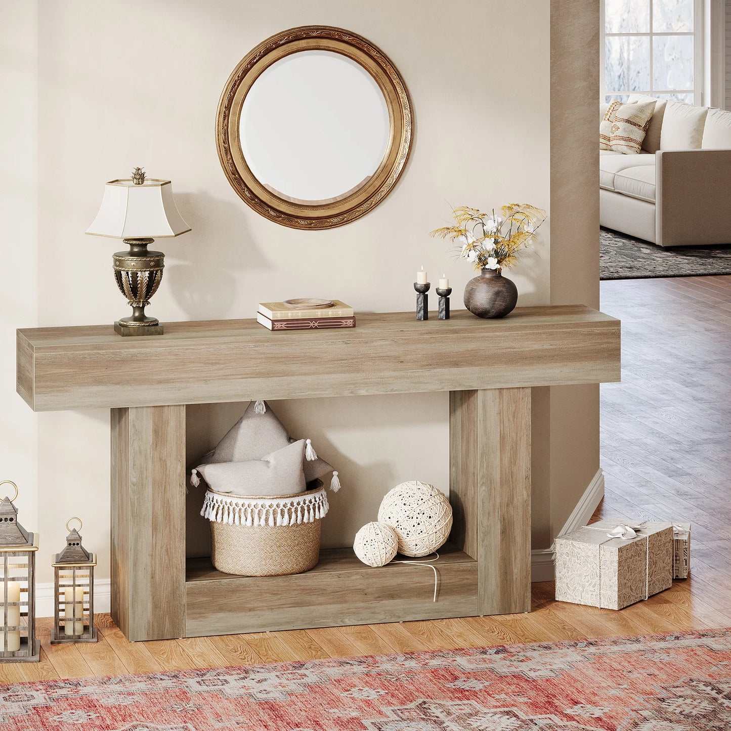 Farmhouse Style Wooden Console Table