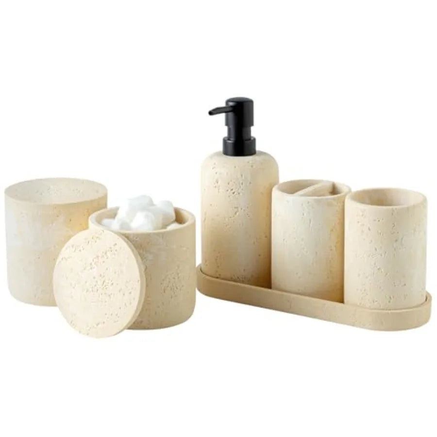 5 PCS Sandstone Look Bathroom Accessory Set