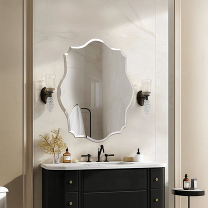 Scalloped Frameless Wall Mirror with Beveled Edge | Modern Irregular Vanity Mirror