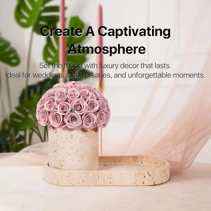 Elegantly Preserved Roses with Travertine Stone Vase and Tray