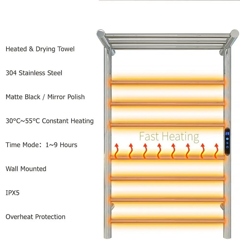 Smart WiFi Heated Towel Rack | Wall Mounted Stainless Steel Towel Warmer