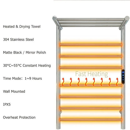 Smart WiFi Heated Towel Rack | Wall Mounted Stainless Steel Towel Warmer
