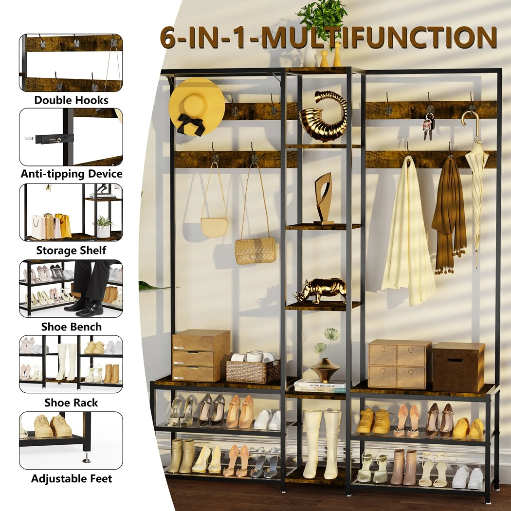 Industrial Hall Tree with Shoe Bench