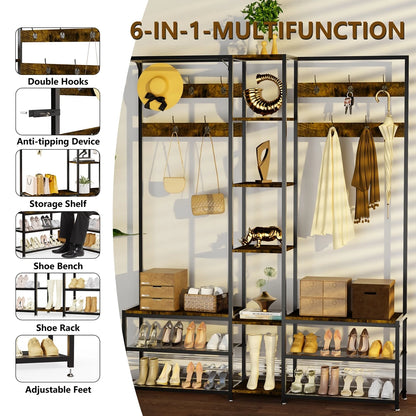 Industrial Hall Tree with Shoe Bench