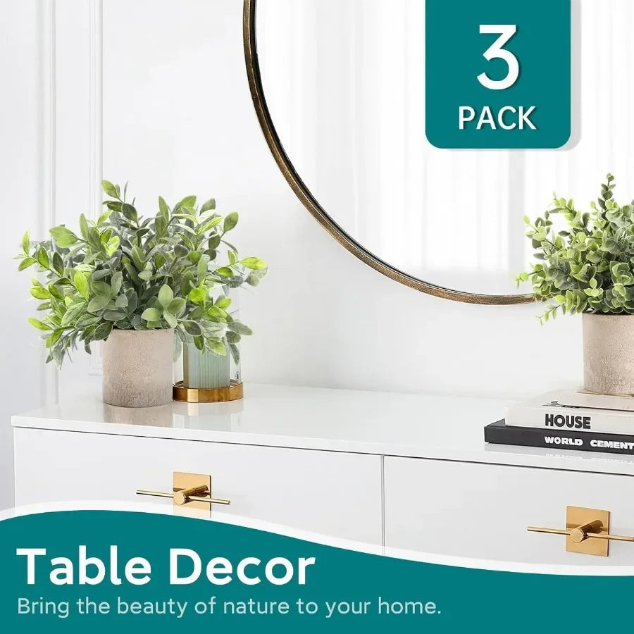 3-Pack Mini Artificial Eucalyptus Plants | Faux Potted Tabletop Greenery