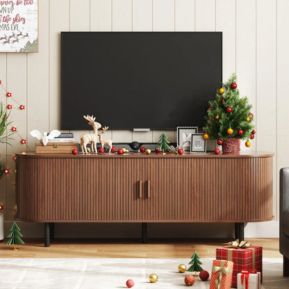 Modern TV Stand with Power Outlet & Sliding Door Storage