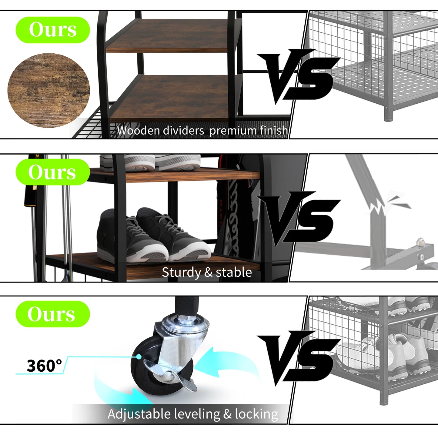 Multifunctional Metal Storage Shelf, Sports Equipment Organizer with Wheels