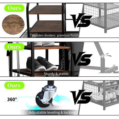 Multifunctional Metal Storage Shelf, Sports Equipment Organizer with Wheels