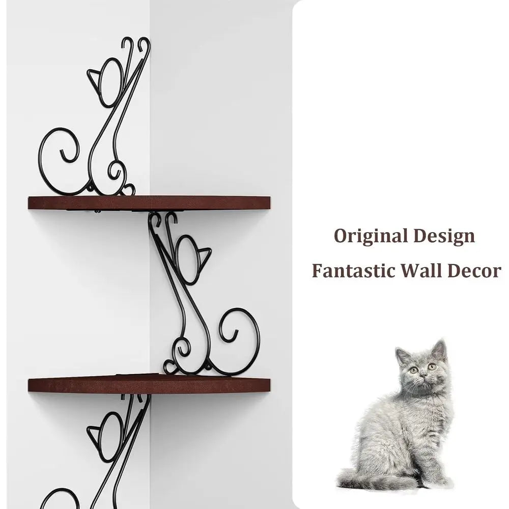 Art Deco Style Corner Shelves, Rustic Wood Decor