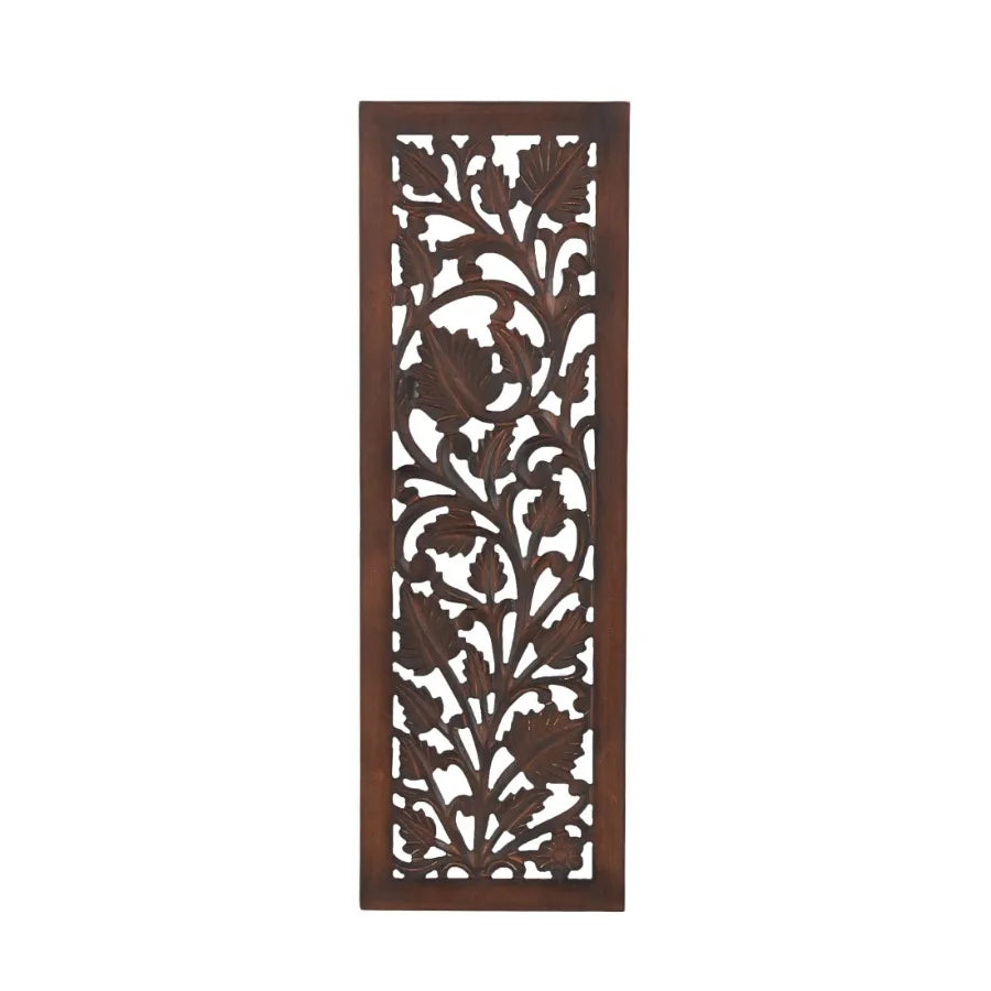 Handmade Carved Wooden Acanthus Wall Décor | 36" Brown Floral Leaf Wall Art