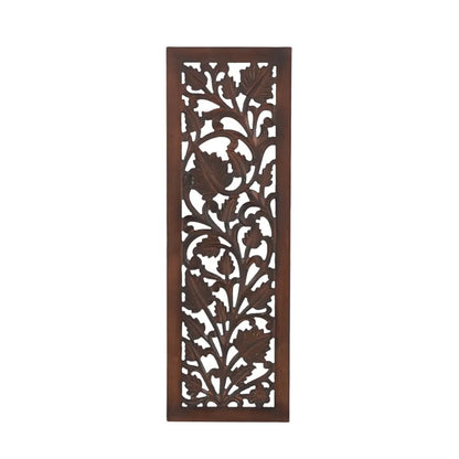 Handmade Carved Wooden Acanthus Wall Décor | 36" Brown Floral Leaf Wall Art