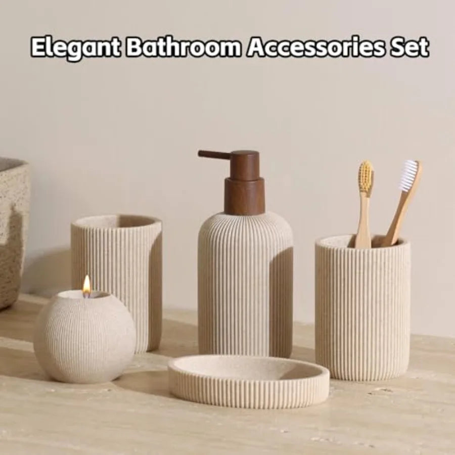 5 PCS Sandstone Look Bathroom Accessory Set