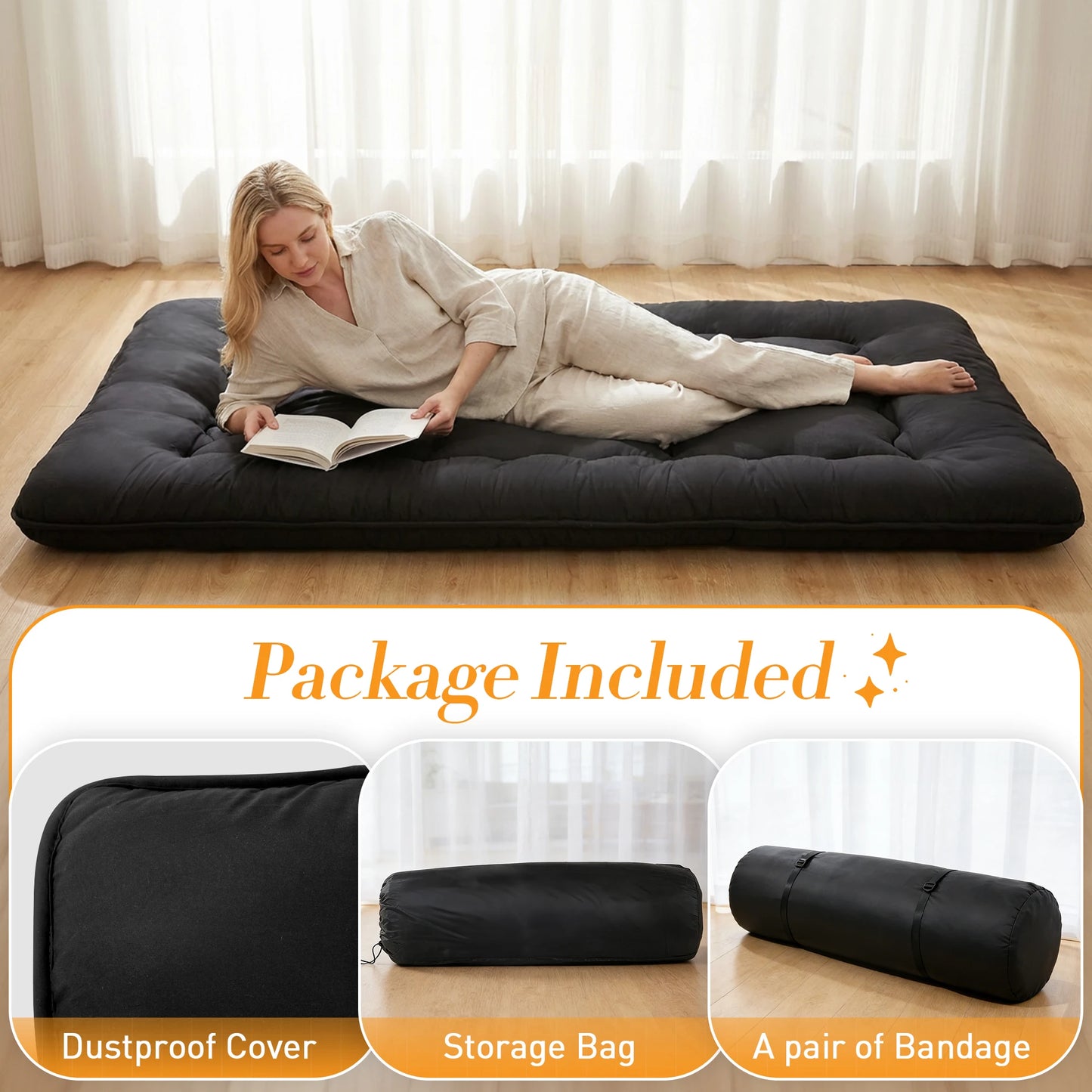 Soft Foldable Futon Mattress with Washable Cover