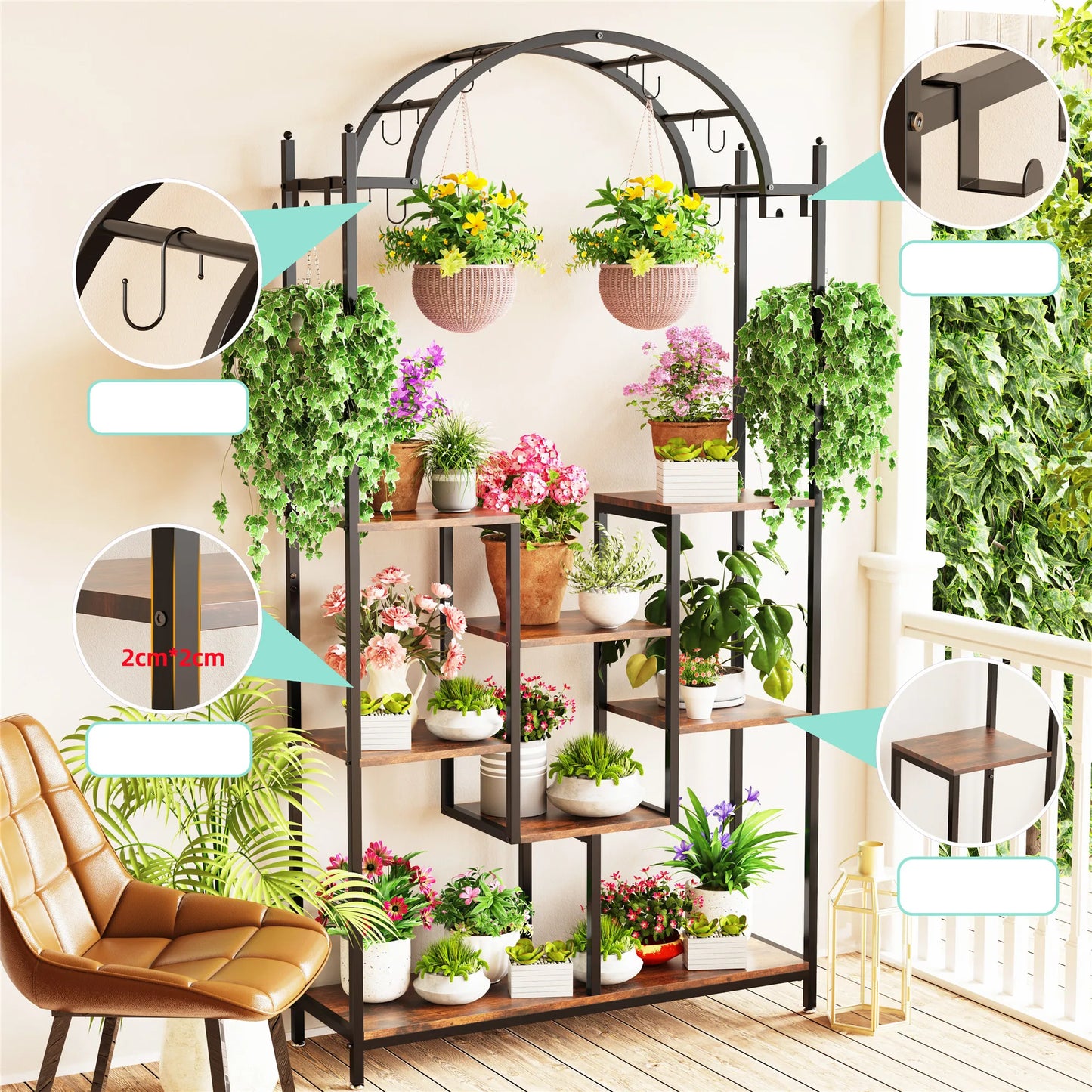 Creative 5-Tier Plant Stand with Hanging Hooks