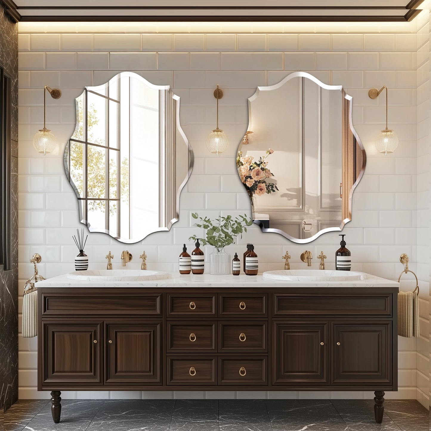 Scalloped Frameless Wall Mirror with Beveled Edge | Modern Irregular Vanity Mirror