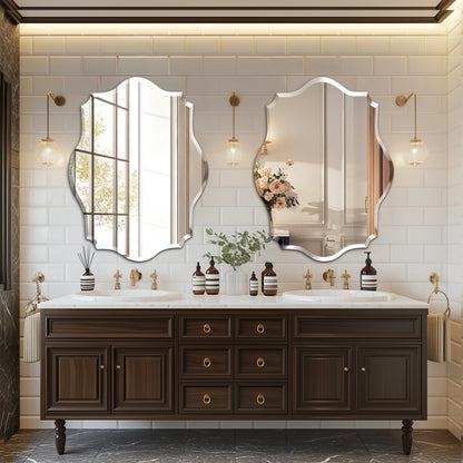 Scalloped Frameless Wall Mirror with Beveled Edge | Modern Irregular Vanity Mirror