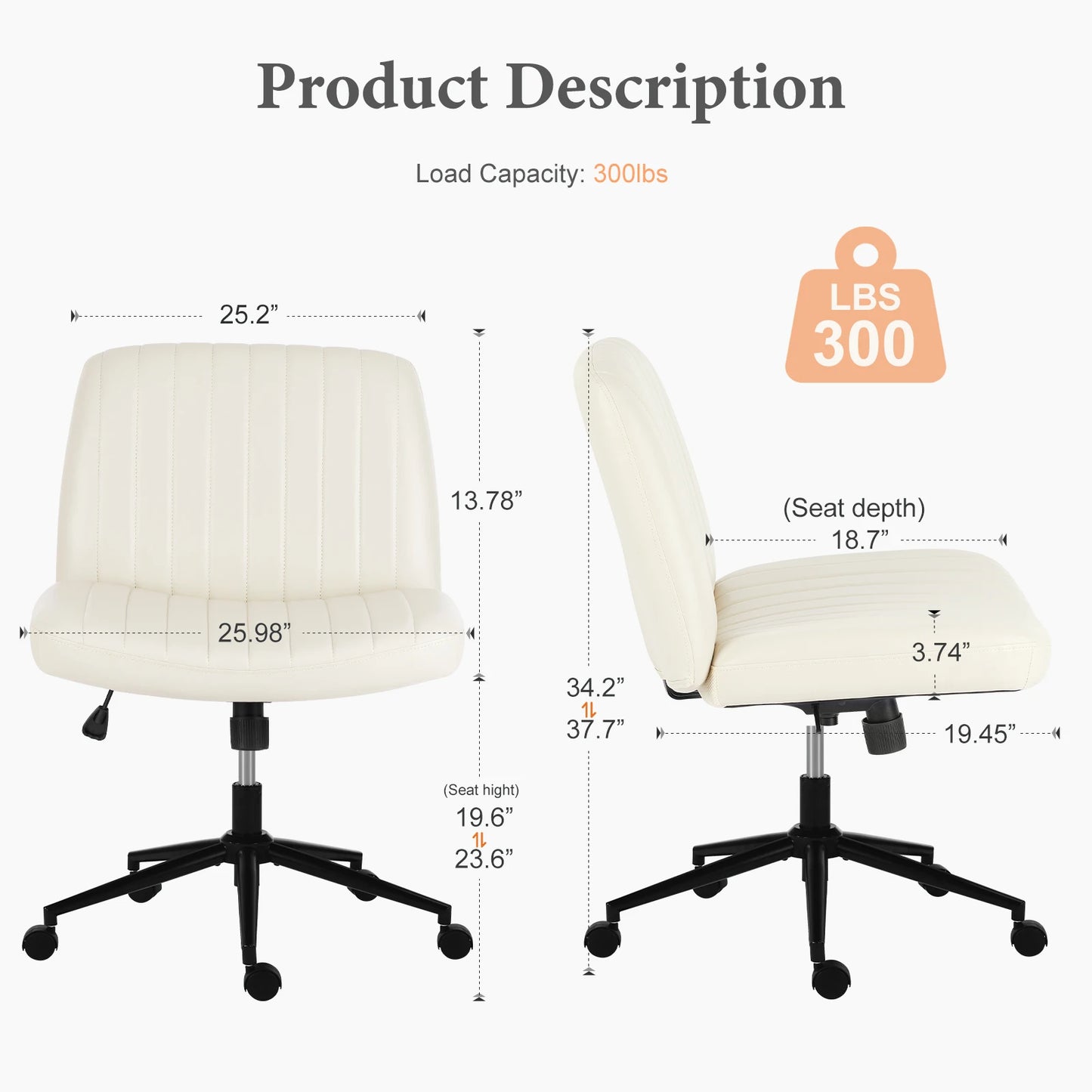 Armless Cross-Leg Office Chair with Wheels