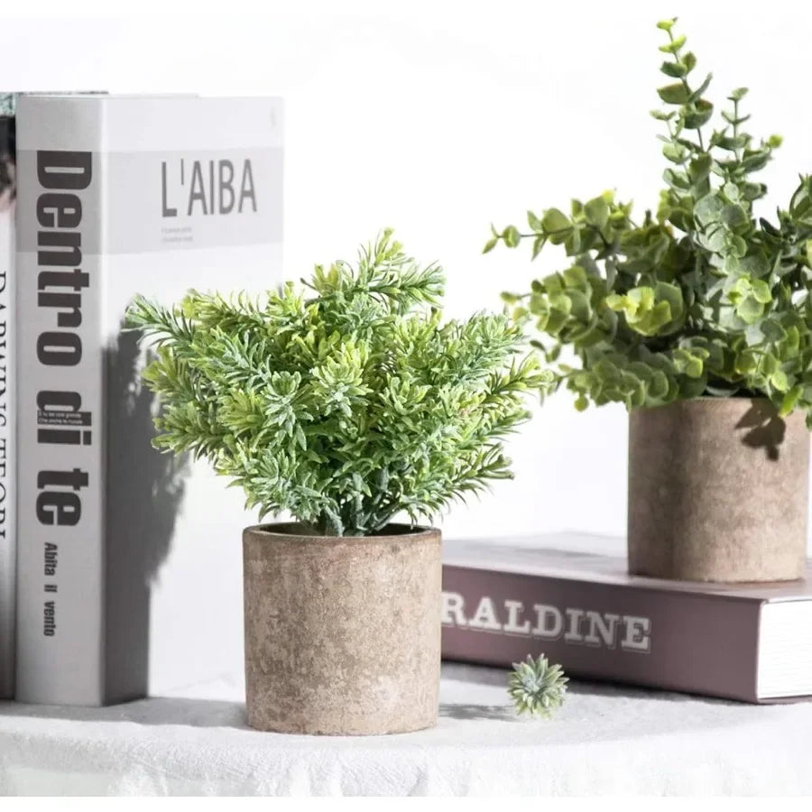 3-Pack Mini Artificial Eucalyptus Plants | Faux Potted Tabletop Greenery