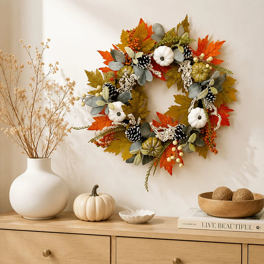 Fall Pumpkin Wreath | Maple Leaf Thanksgiving Door Decor
