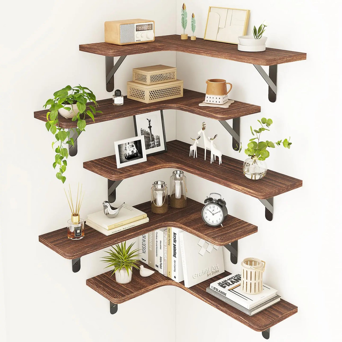 Uniquely Designed Rustic Wood Corner Shelves