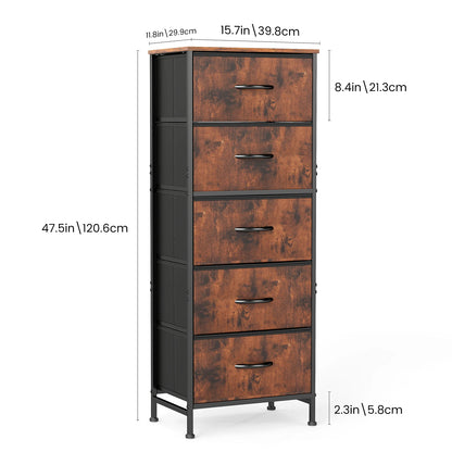 Lightweight Wardrobe with Fabric Drawers, Steel Frame and Solid Wood Top
