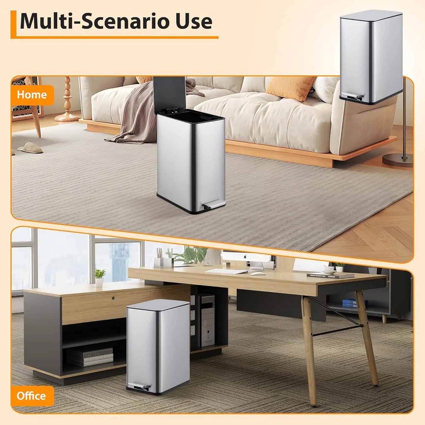 Stainless Steel Soft Close Trash Can with Pedal