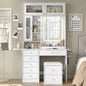 Lighted Vanity Desk with Mirror and Built-In Power Strip