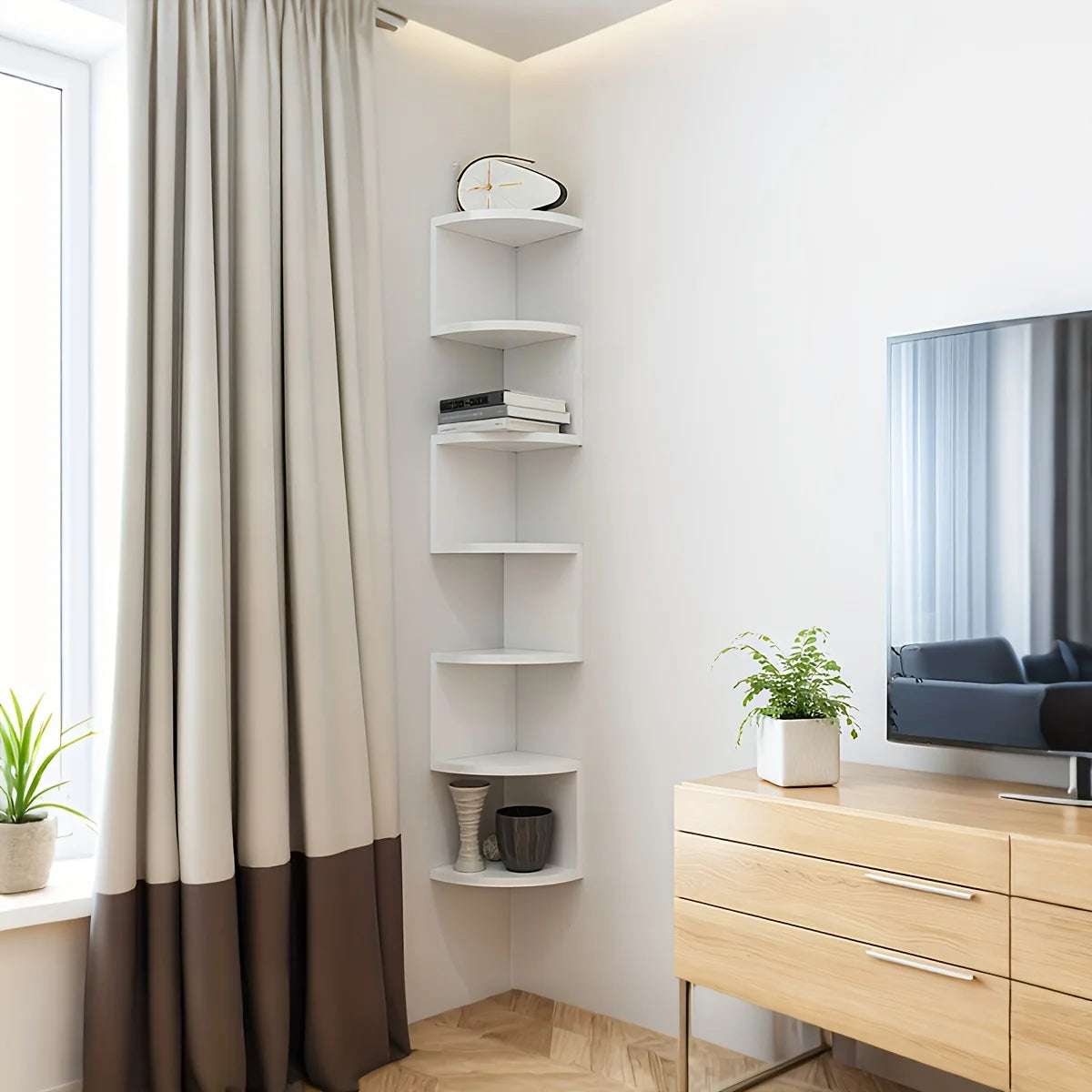 7-Tier Rustic Corner Wall Shelf | Floating Triangular Wall Storage Rack