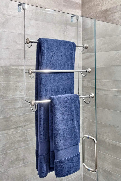 Over-the-Door Towel Rack | 3-Bar Bathroom Organizer in Brushed Nickel