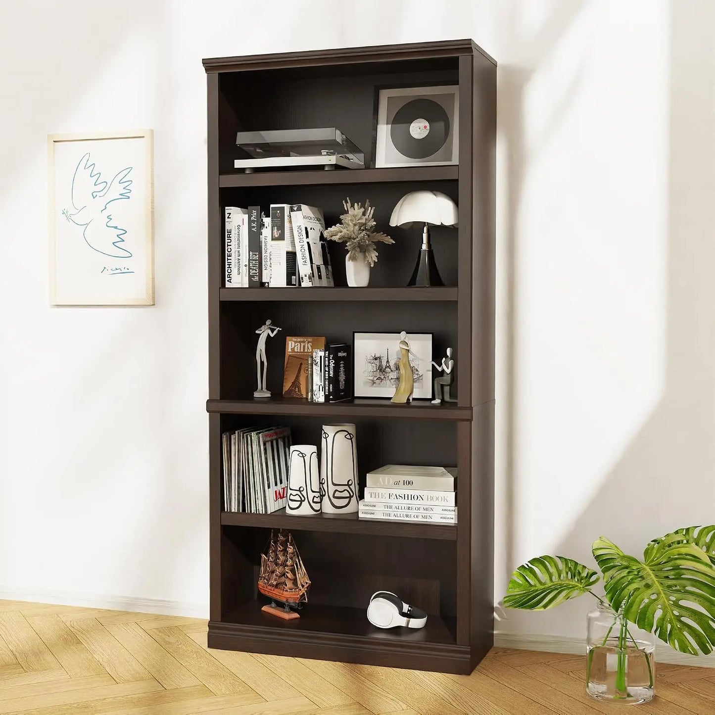 Modern 5-Tier Open Storage Bookshelf 
