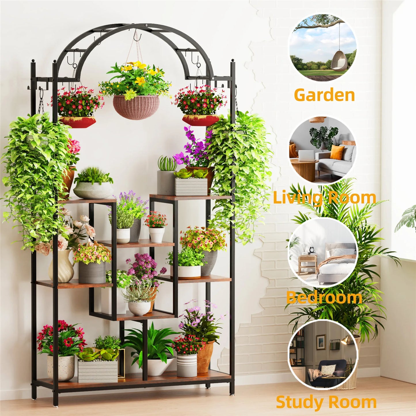 Creative 5-Tier Plant Stand with Hanging Hooks