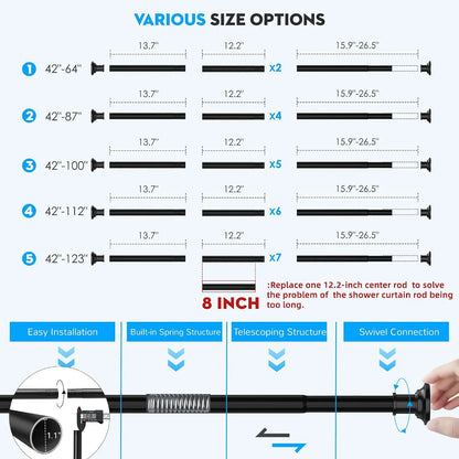 Heavy-Duty Black Tension Curtain Rod | Adjustable No-Drill Rod 43–131 Inch