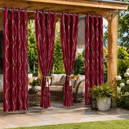 4-Panel Blackout Curtains with Silver Wave Foil Print | Thermal Insulated Drapes