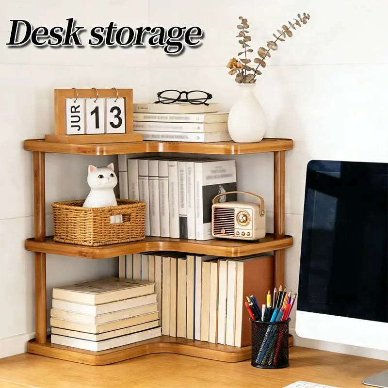3-Tier Coffee Bar Storage Rack | Wooden Countertop Corner Shelving Organizer