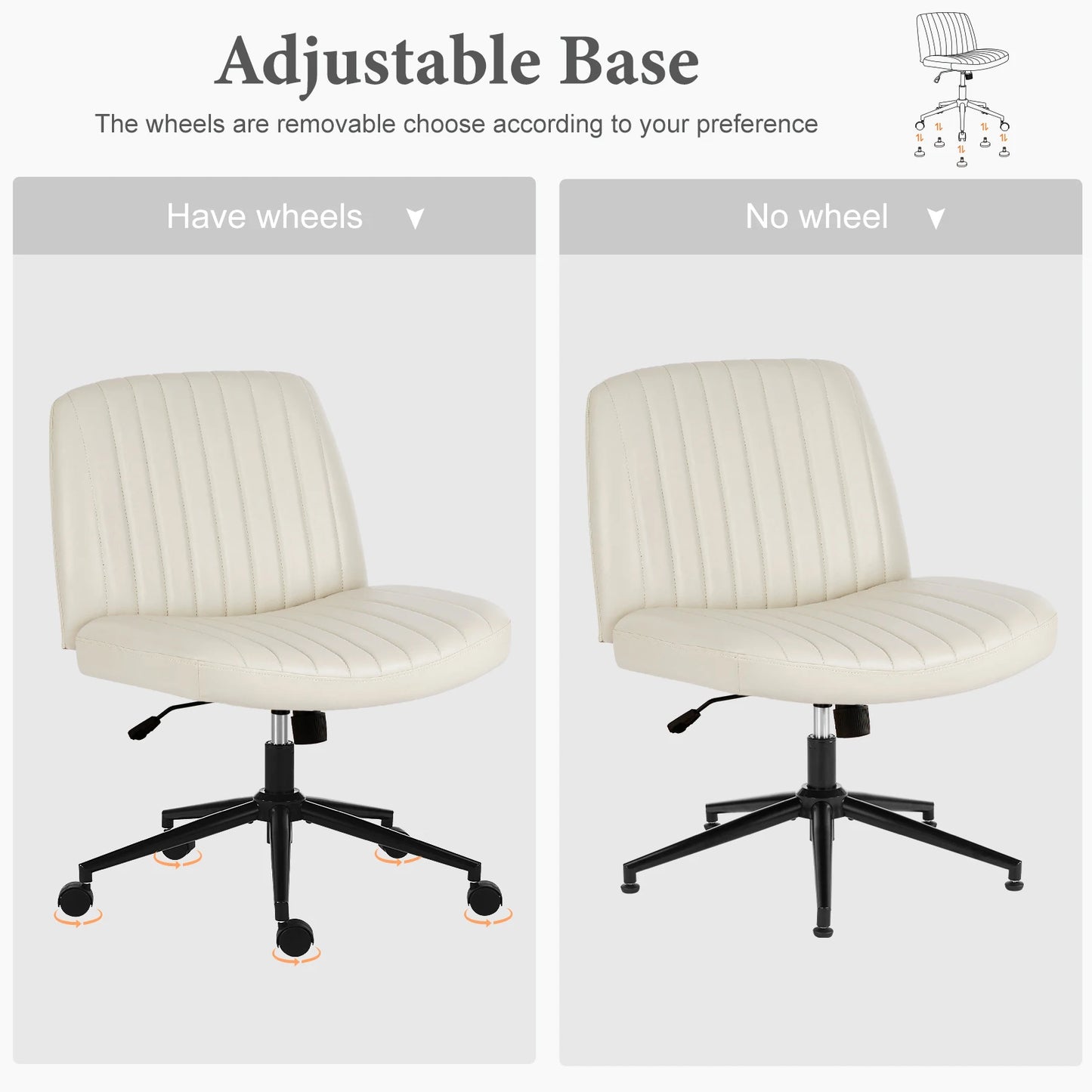 Armless Cross-Leg Office Chair with Wheels