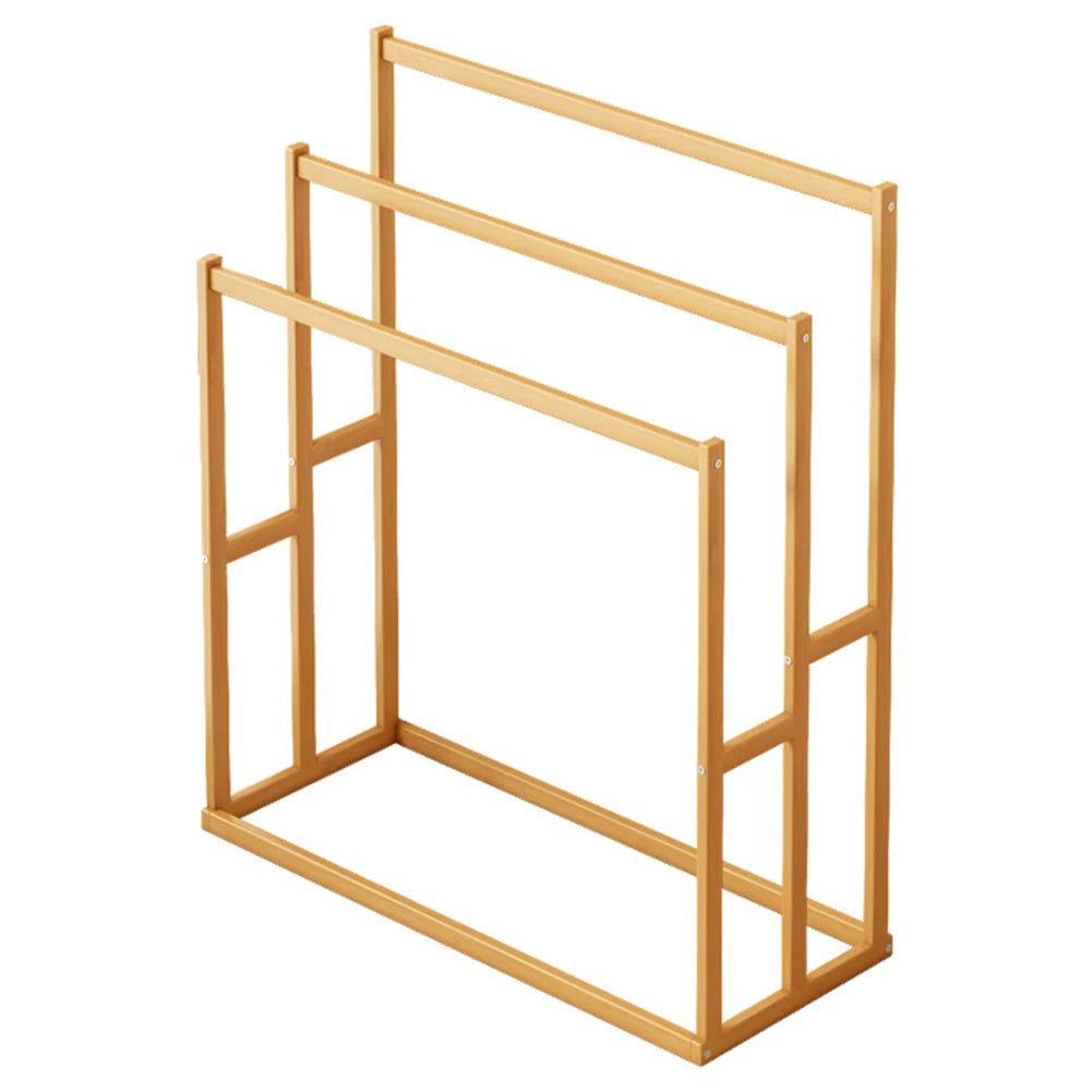 Wood Vertical Towel Rack | 3-Tier Freestanding Floor Towel Stand with Storage