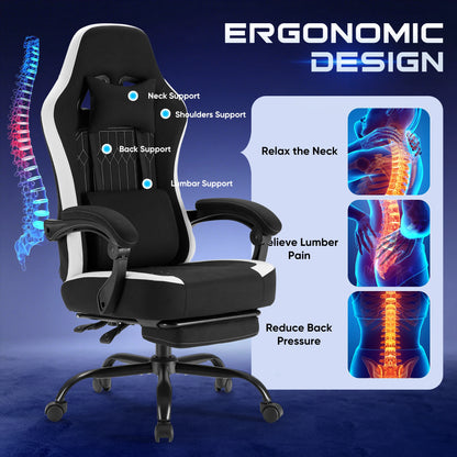 Ergonomic Gaming Chair with Pocket Spring Cushion, Footrest & Lumbar Support