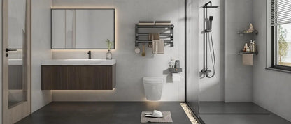 24-Inch Foldable Bathroom Towel Rack with Shelf, Dual Bars & 7 Hooks
