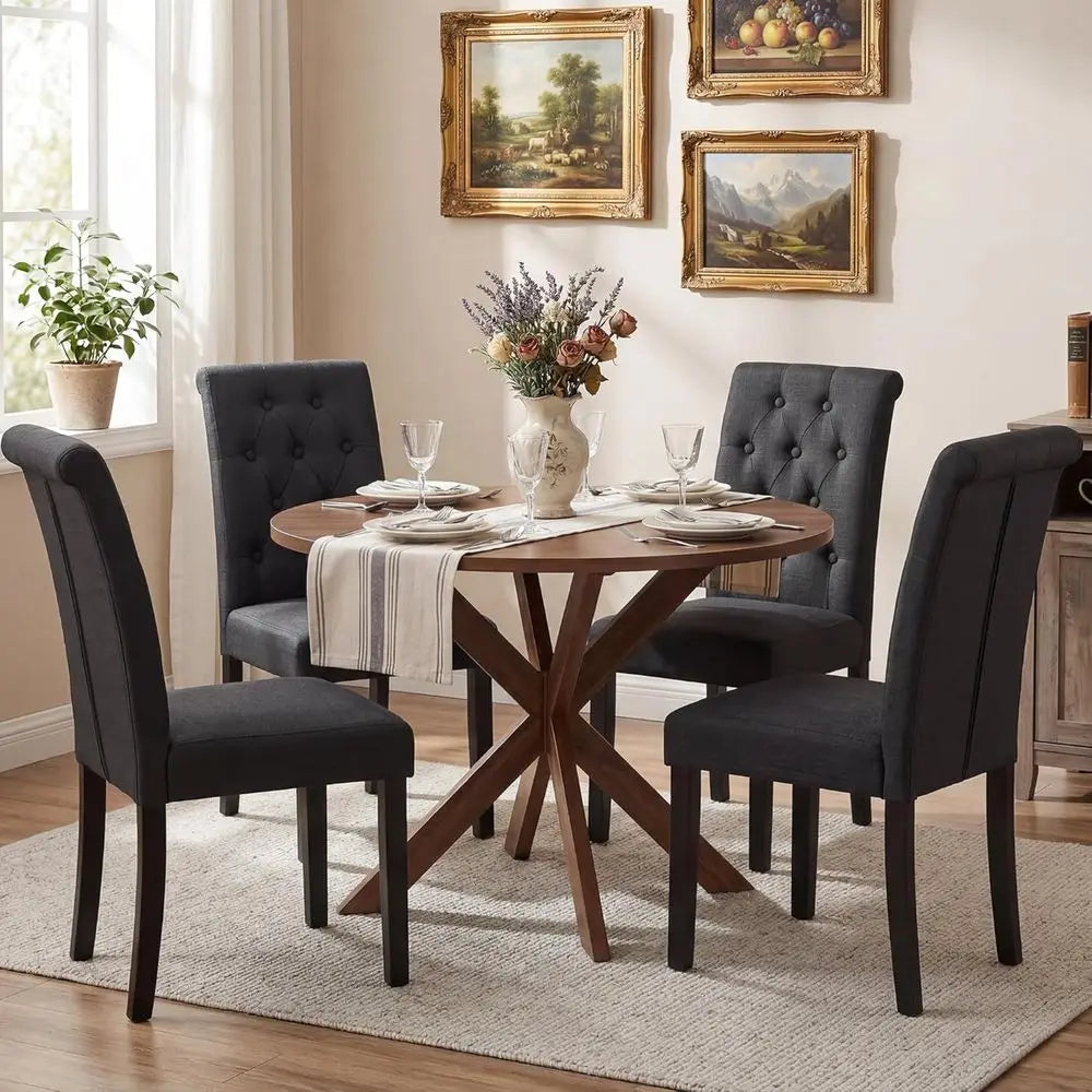 Modern Tufted Dining Chairs Set of 4 | Upholstered Wood Chairs