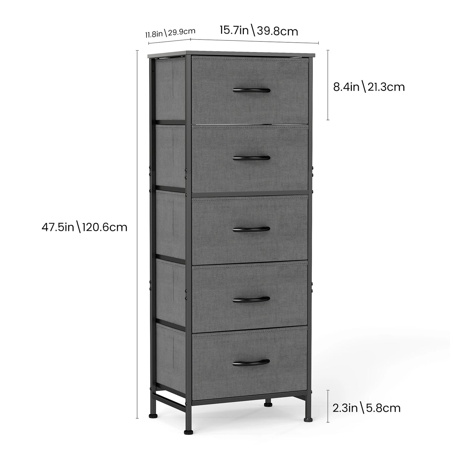 Lightweight Wardrobe with Fabric Drawers, Steel Frame and Solid Wood Top