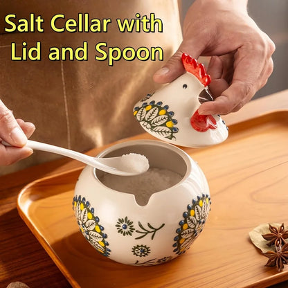 Ceramic Salt Cellar with Lid and Spoon