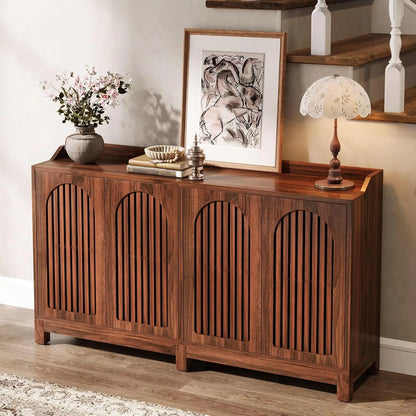 Walnut Farmhouse Style Sideboard Buffet Cabinet with Storage