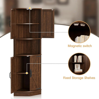 Farmhouse Style Corner Cabinet with Barn Door Design