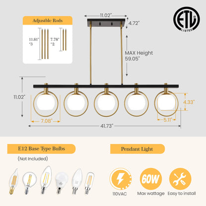 Modern 5-Light Chandelier with Glass Shades