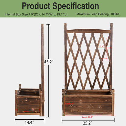 Raised Wooden Garden Bed with Trellis