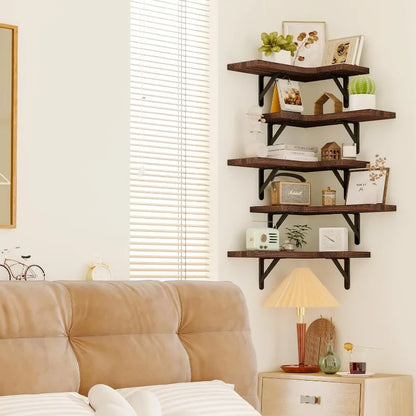 Uniquely Designed Rustic Wood Corner Shelves