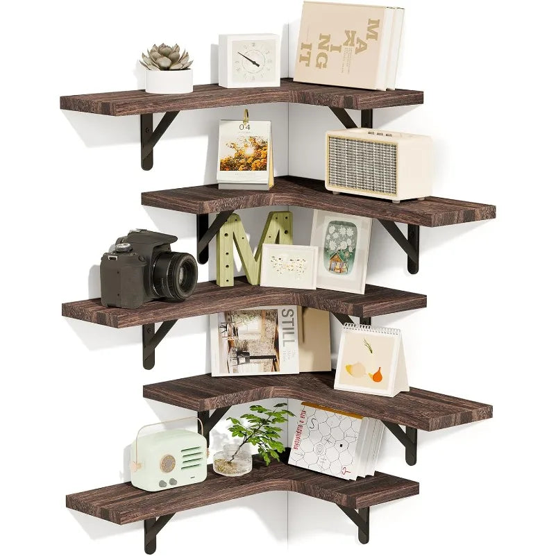 Uniquely Designed Rustic Wood Corner Shelves