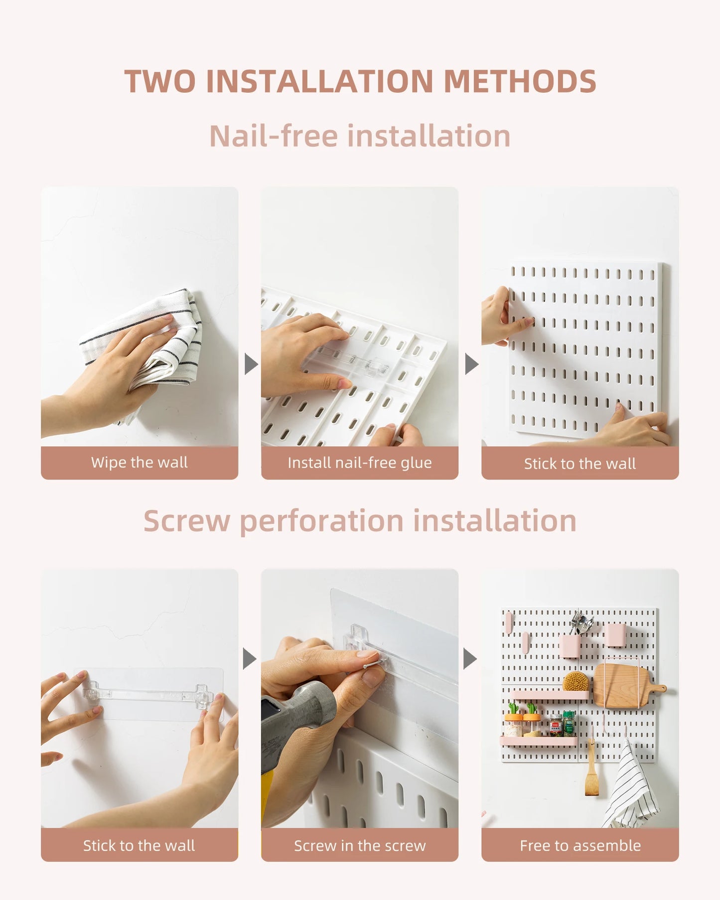 Pink Pegboard Wall Organizer Kit