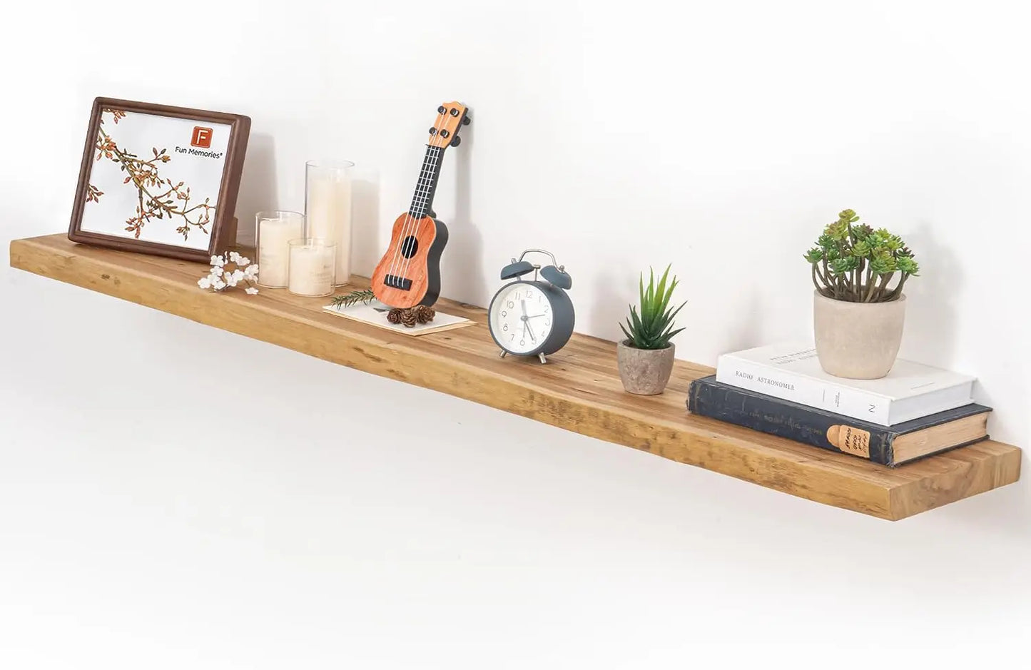 Live-Edge Solid Elm Wood Floating Shelves